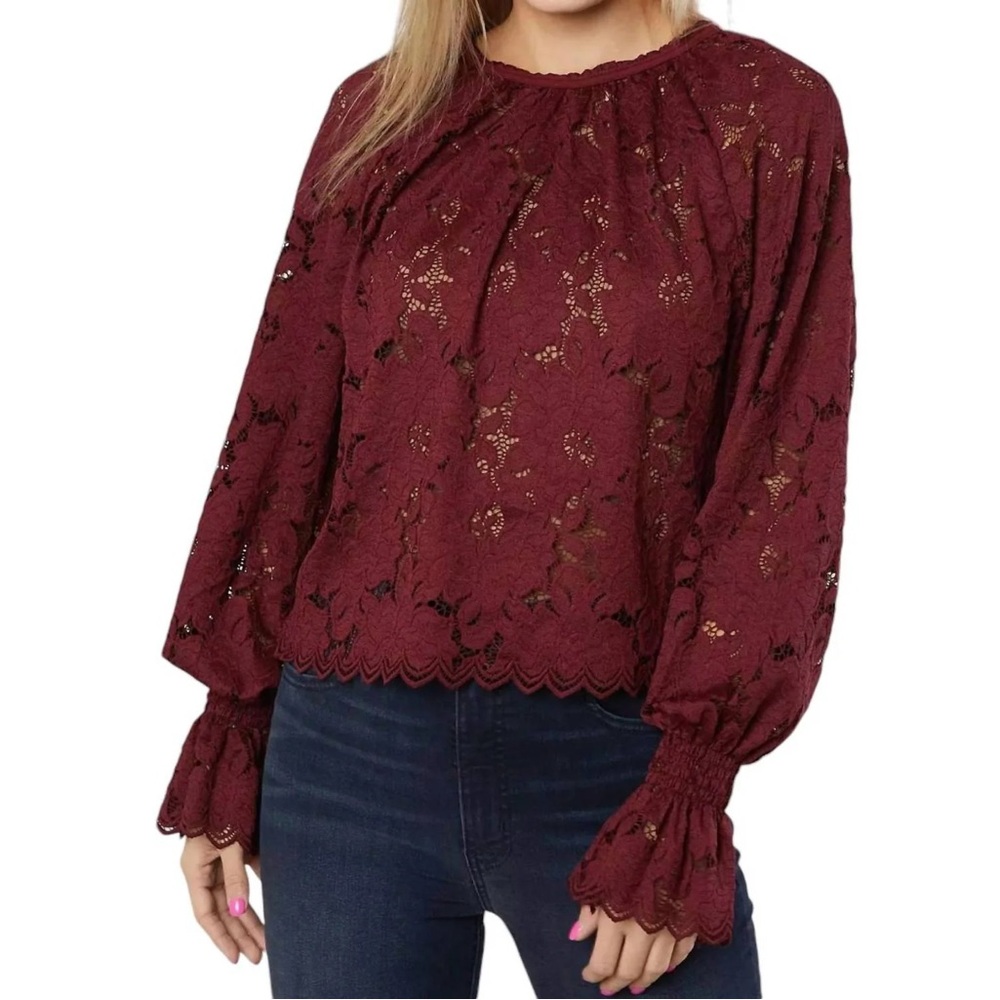 NWOT Free People Olivia Lace Top in Wine size XS